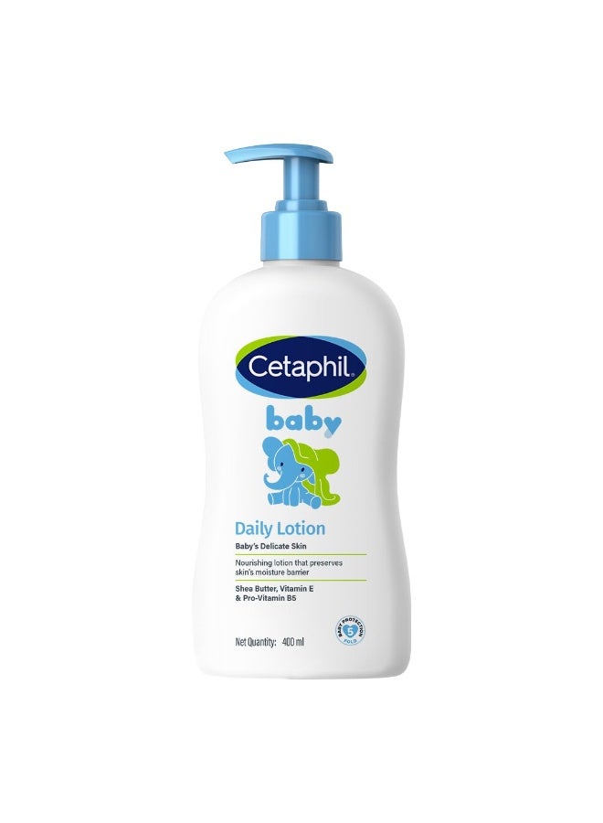 Cetaphil Baby Daily Lotion, Suitable for baby’s delicate skin, Shea Butter and Vit E, Dermatologist Tested and Pediatrician Recommended, 400 ml - Image 1